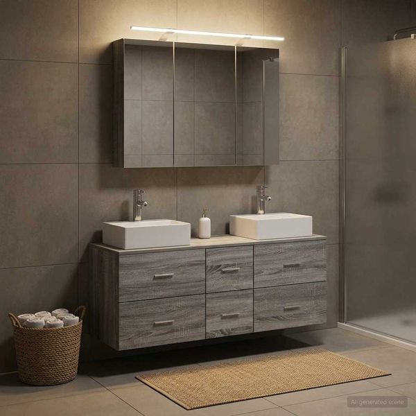 vidaXL Sada kúpeľňového nábytku 4 pcs Sivý Sonoma
