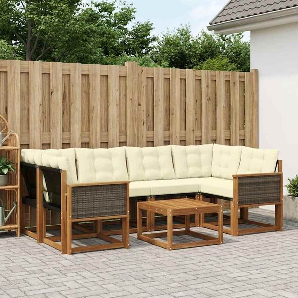 vidaXL Záhradná súprava gaučov s vankúšom 7 pcs Prírodná a krémová