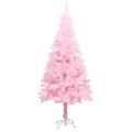 vidaXL Osvetlený umelý vianočný stromček s guľami, ružový 120 cm, PVC