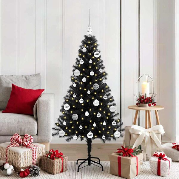 vidaXL Vianočný stromček s 150 LED-i so stojanom Čierna 150 cm PVC