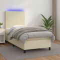 vidaXL Boxspring posteľ s matracom a LED krémová 100x200 cm umelá koža