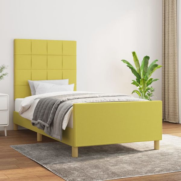 vidaXL Posteľný rám s čelom zelený 90x190 cm látka