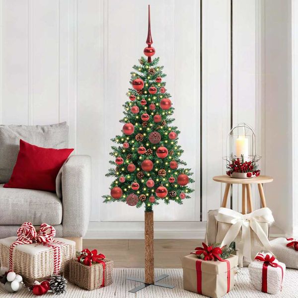 vidaXL Úzky vianočný stromček s 150 LED-i so stojanom Zelená 150 cm
