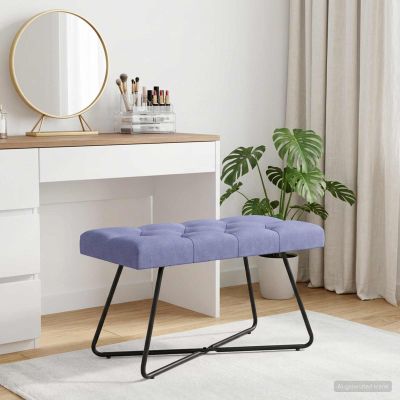 vidaXL Lavica s gombíkovým prešívaním Modrá džínovina 80 x 40 x 46 cm