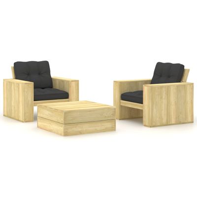 vidaXL 3-dielny záhradný sedací set s podložkami impregnovaná borovica