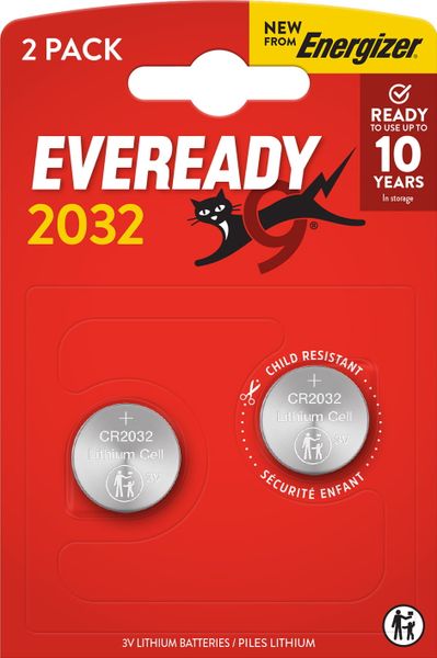 E304439500 Energizer Eveready Lithium CR2032 BP2