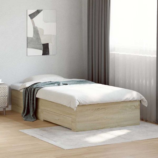 vidaXL Posteľný rám so zásuvkami dub sonoma 100x200cm kompozitné drevo