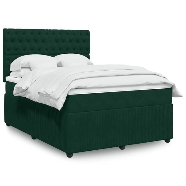 vidaXL Posteľný rám boxsping s matracom tmavozelený 160x200 cm zamat