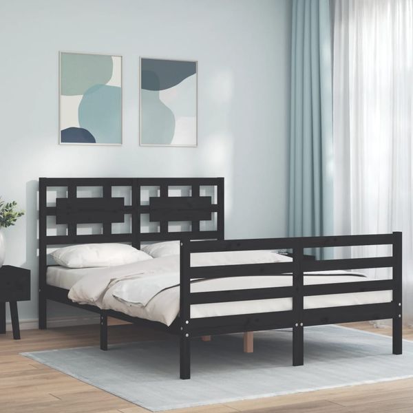 vidaXL Rám postele s čelom čierny 140x190 cm masívne drevo