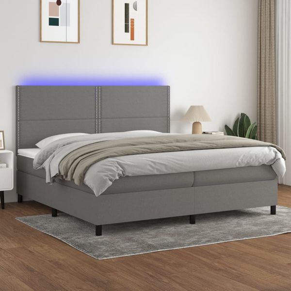 vidaXL Posteľ boxsping s matracom a LED tmavosivá 200x200 cm látka