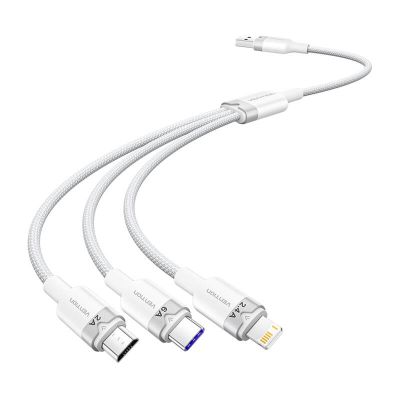 Kábel USB 2.0 A na 3 v 1 6A Vention CTRWG 1,5 m (biely)