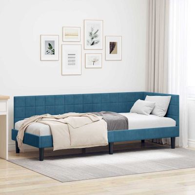 vidaXL Rohový rám postele s čelnou doskou Modrá 80 cm x 200 cm Zamat