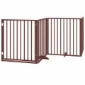 vidaXL Psia brána s dvierkami, skladacia, 4 panely, hnedá, 320 cm, topoľové drevo