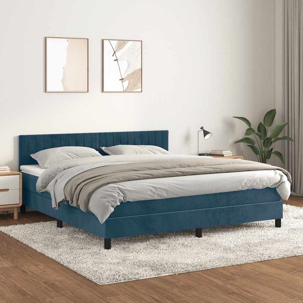 vidaXL Posteľný rám boxsping s matracom tmavomodrý 160x200 cm zamat