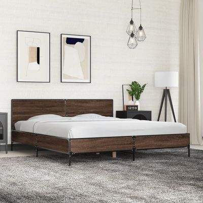 vidaXL Posteľný rám hnedý dub 200x200 cm kompozitné drevo a kov