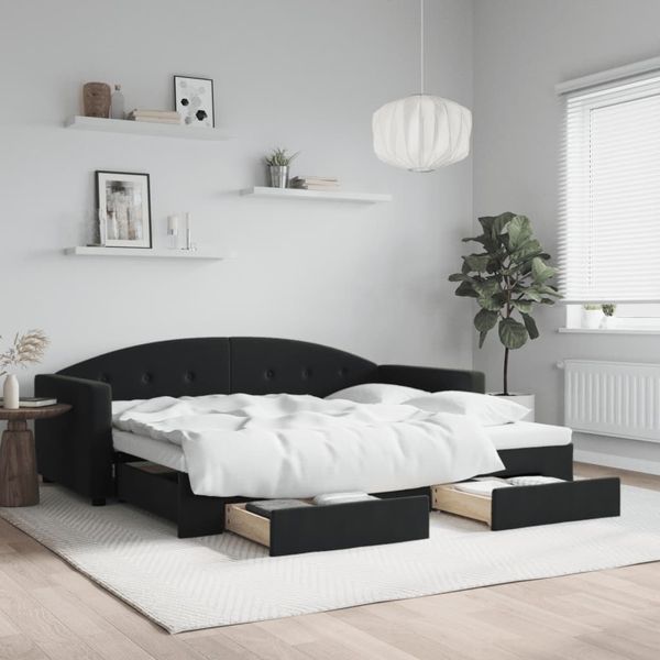 vidaXL Rozkladacia denná posteľ so zásuvkami čierna 90x190 cm zamat