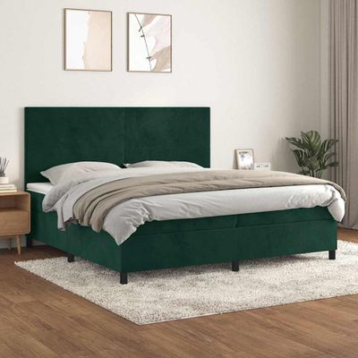 vidaXL Posteľný rám boxsping s matracom tmavozelený 200x200 cm zamat