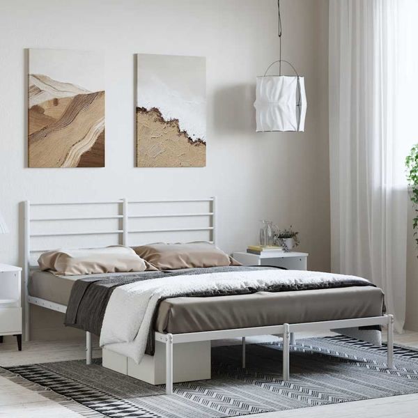vidaXL Kovový rám postele s čelom biely 135x190 cm