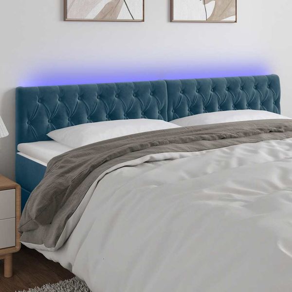 vidaXL Čelo postele s LED tmavomodré 200x7x78/88 cm zamat