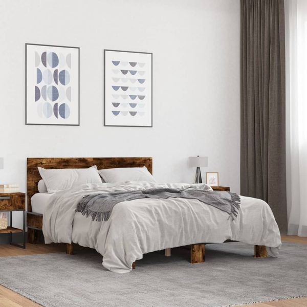 vidaXL Posteľný rám dymový dub 120x200 cm kompozitné drevo a kov