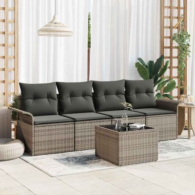 vidaXL Sada pohoviek s vankúšom 5 pcs Sivá polyratan