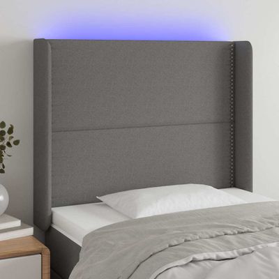 vidaXL Čelo postele s LED tmavosivé 103x16x118/128 cm látka
