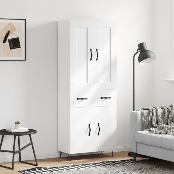 vidaXL Vysoká skrinka lesklá biela 69,5x34x180 cm spracované drevo
