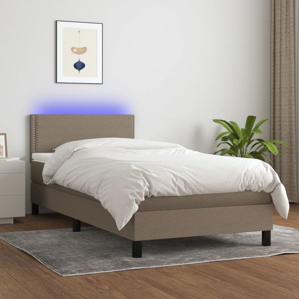 vidaXL Posteľ boxsping s matracom a LED sivohnedá 80x200 cm látka