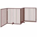 vidaXL Psia brána s dvierkami, skladacia, 4 panely, hnedá, 320 cm, topoľové drevo