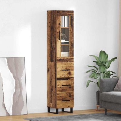 vidaXL Highboard Staré drevo 34,5 x 34 x 180 cm Kompozitné drevo
