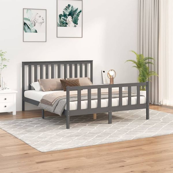 vidaXL Posteľný rám s čelom sivý 150x200cm King Size borovicový masív