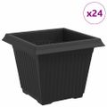 vidaXL Štvorcový črepník na kvety 24 ks Čierna 20 x 20 x 16 cm Plast