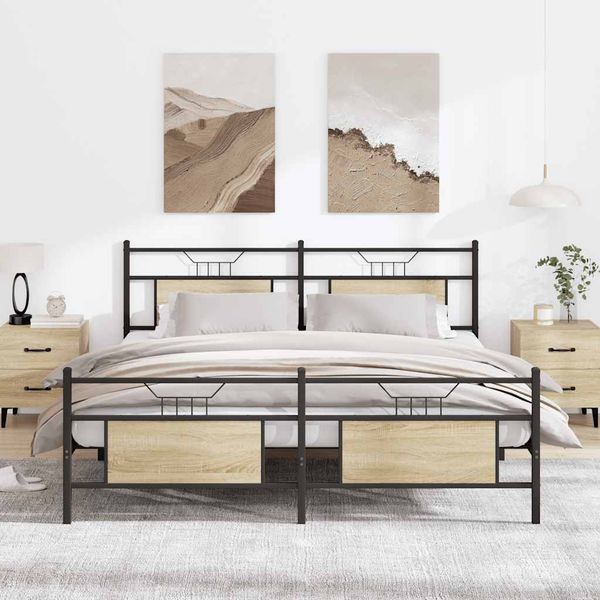 vidaXL Kovový posteľný rám bez matraca dub sonoma 183x213 cm