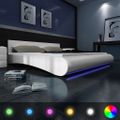 vidaXL Posteľ s matracom, LED, biela, umelá koža 180x200 cm