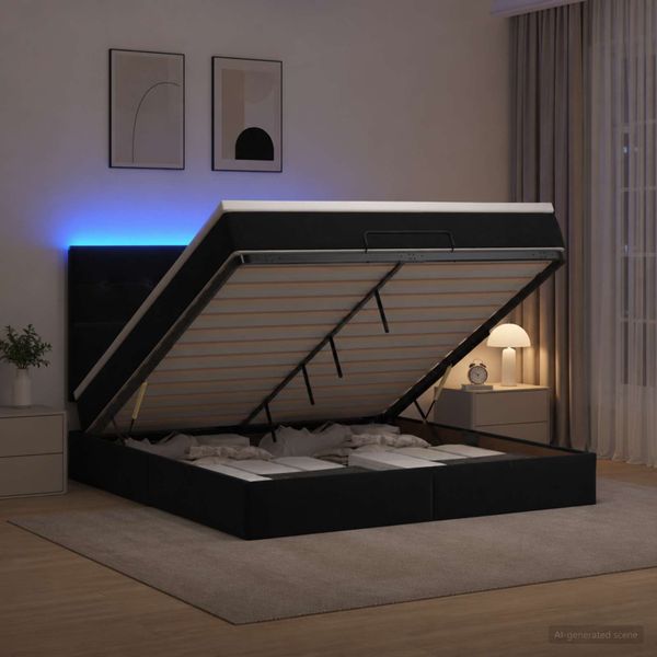 vidaXL Ottoman posteľ s matracom a LED Čierna 140 x 190 cm Zamat