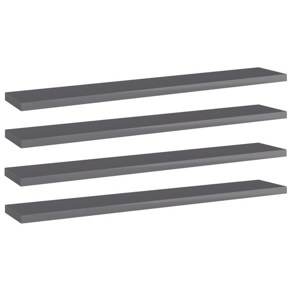 vidaXL Prídavné police 4 ks, lesklé sivé 60x10x1,5 cm, drevotrieska
