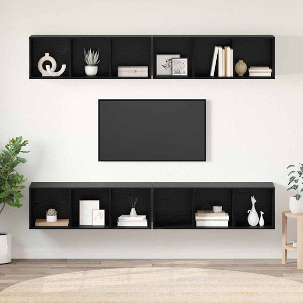vidaXL Zostava TV skriniek Nástenný 4 pcs Čierny dub 37 x 37 x 107 cm