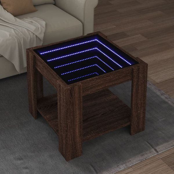 vidaXL Konferenčný stolík s LED hnedý dub 53x53x45 cm kompozit. drevo