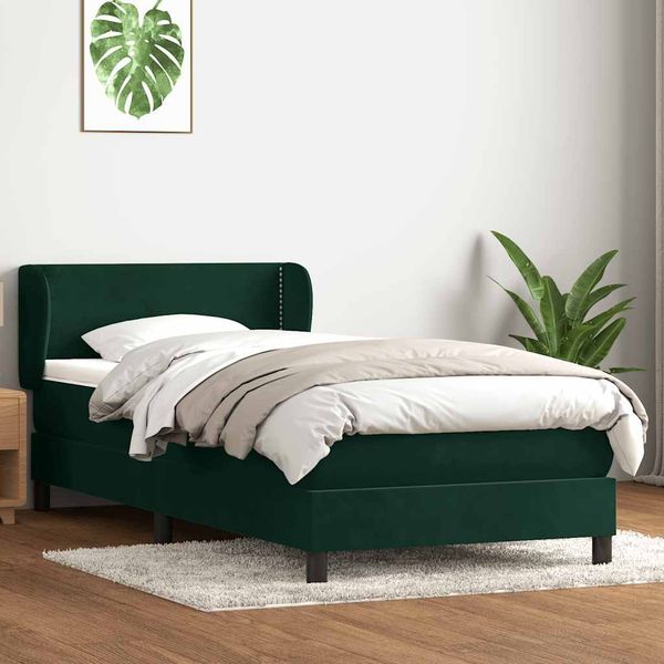vidaXL Posteľný rám boxsping s matracom tmavozelený 90x210 cm zamat