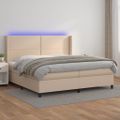 vidaXL Boxspring posteľ matrac a LED kapučínová 200x200 cm umelá koža