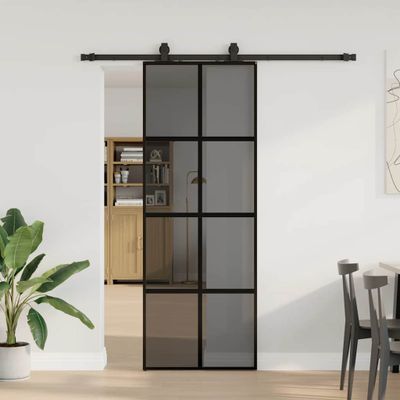vidaXL Posuvné dvere s kovaním čierne 76x205 cm tvrdené sklo