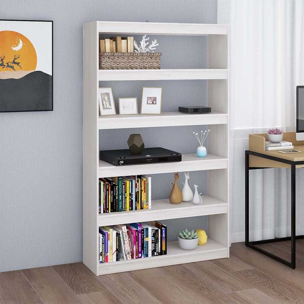 vidaXL Knižnica/deliaca stena biela 100x30x167,5 cm masívna borovica