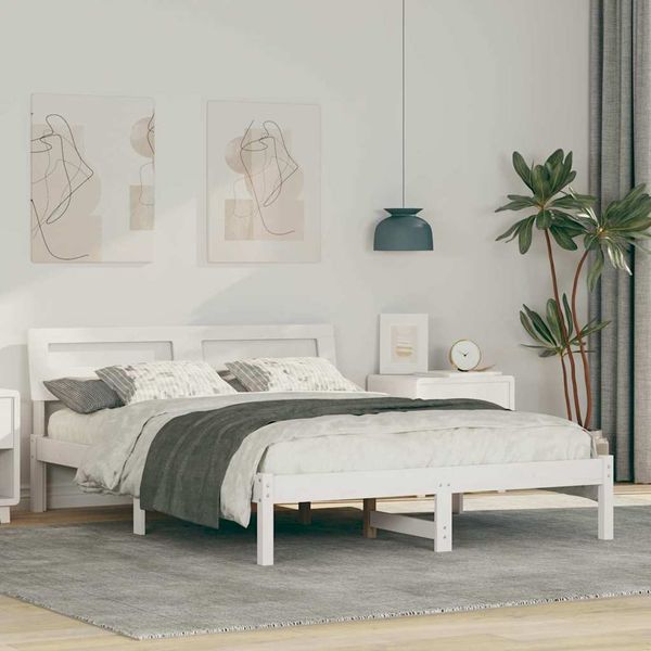 vidaXL Rám postele Biela 140 x 190 cm Masívne borovicové drevo