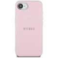 Guess HC MagSafe PU Grained Gold Ring case for iPhone 16e Pink