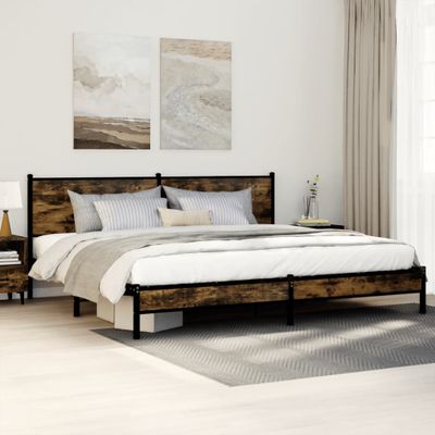 vidaXL Kovový posteľný rám bez matraca dymový dub 200x200 cm
