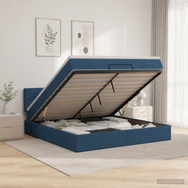 vidaXL Ottoman posteľ s matracom a LED Modrá 140 x 190 cm Látka