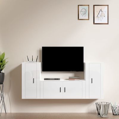 vidaXL 3-dielna súprava TV skriniek lesklá biela spracované drevo