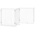 vidaXL Skladacia bránka pre psa s dvierkami, 4 panely, biela, 320 cm, topoľové drevo