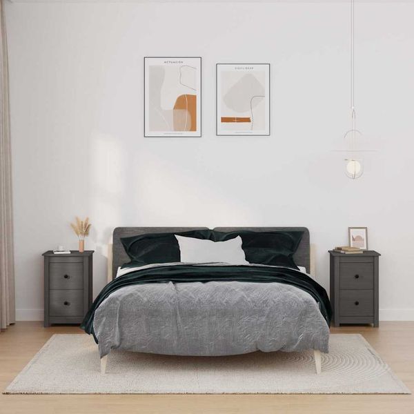 vidaXL Nočné stolíky 2 ks sivé 40x35x61,5 cm masívne borovicové drevo