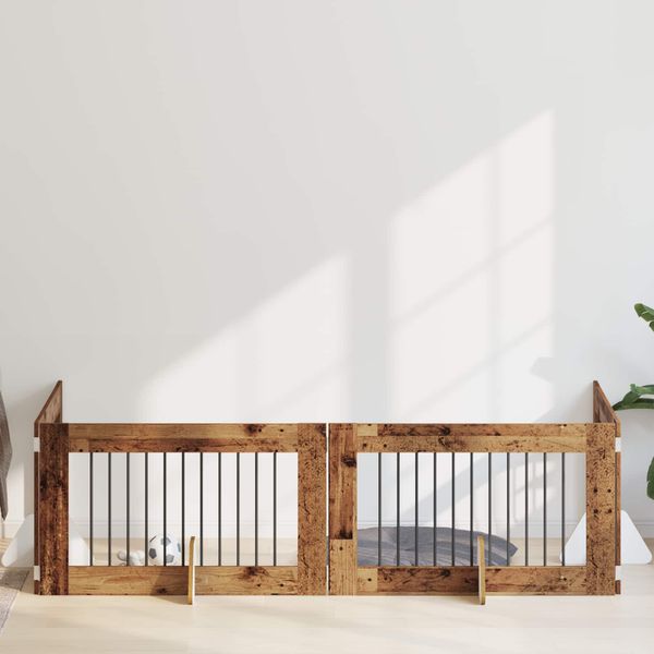 vidaXL Brána pre psov so stojanmi 4 pcs Staré drevo 100 x 60 cm
